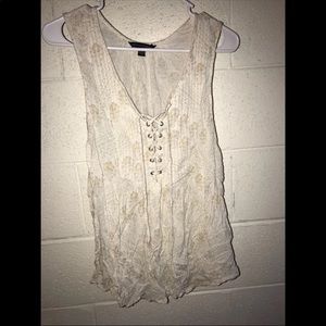 Cream Lace Front Tank Top